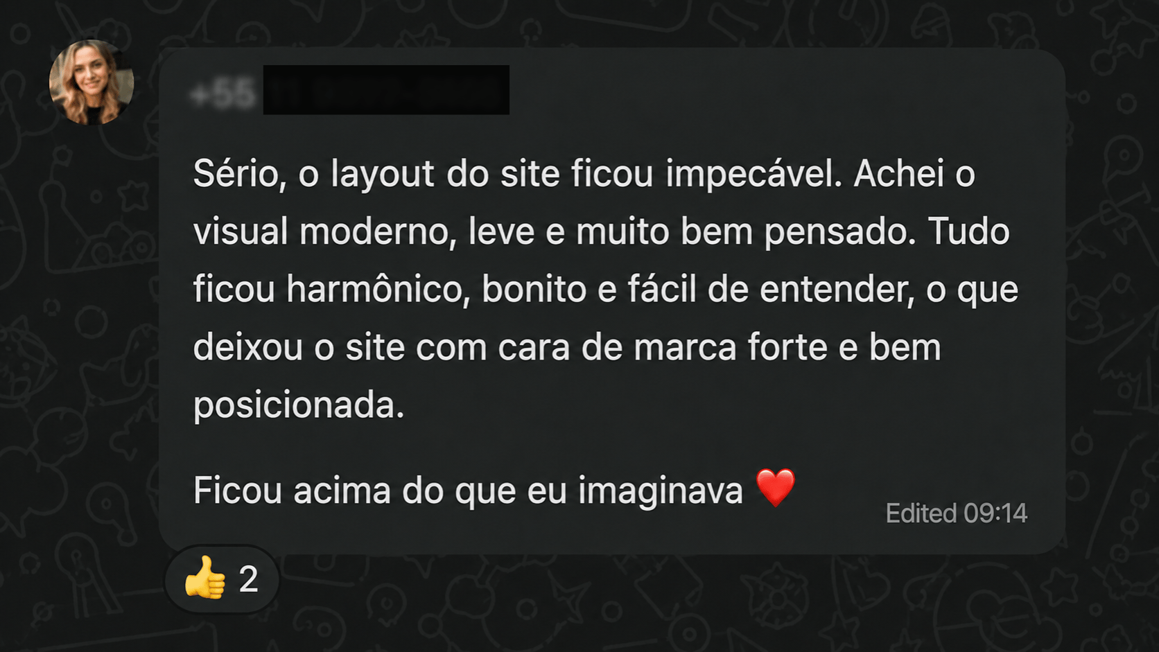 Sério, o layout do site ficou impecável. Achei o visual moderno, leve e muito bem pensado. Tudo ficou harmônico, bonito e fácil de entender, o que deixou o site com cara de marca forte e bem posicionada. Ficou acima do que eu imaginava.